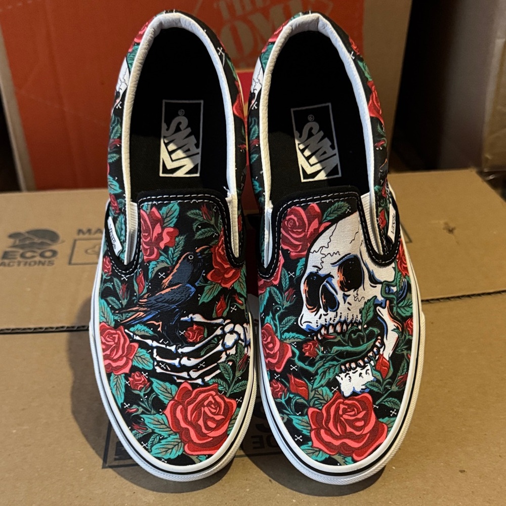 Special Edition Vans Classic Slip-On with Skull and Floral Print (Unisex)